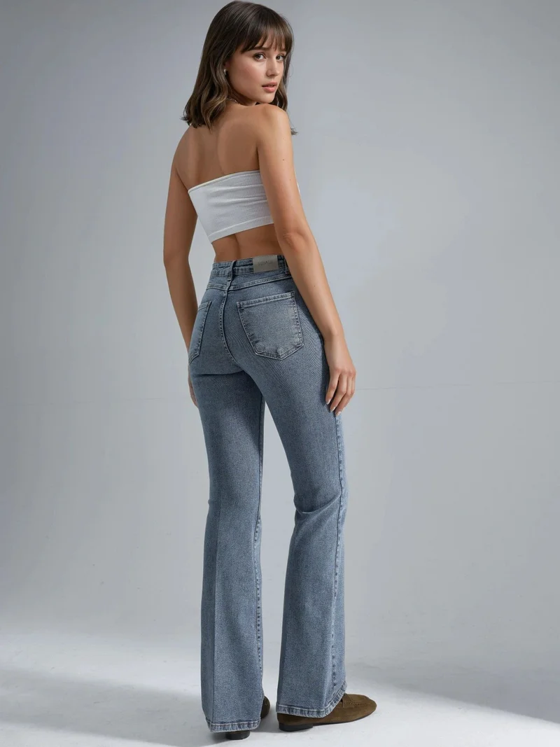 Hiccup Light Blue Denim High Waist Flare Jeans for Women | Best Price UAE